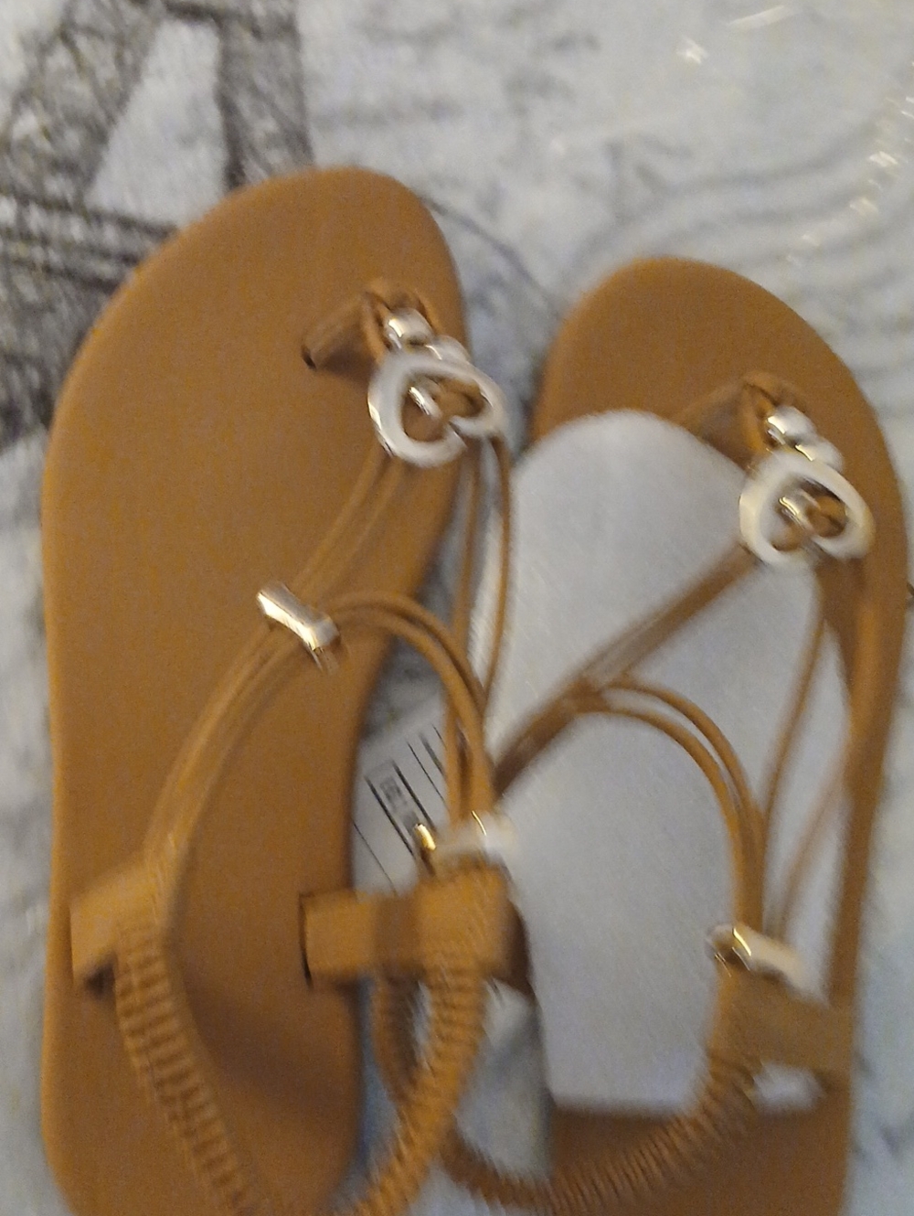 Tan Gladiator Style Sandals with Gold Accents